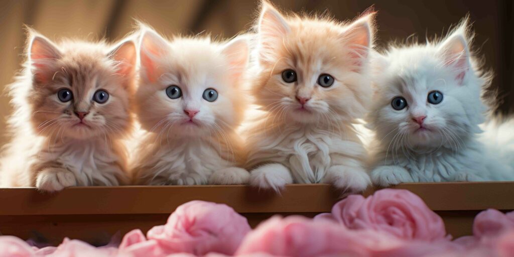 quatre chatons blancs et beiges